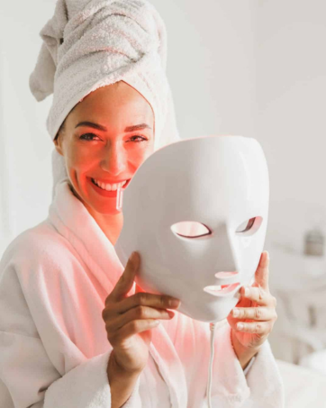 LED facial therapy mask with neck attachment